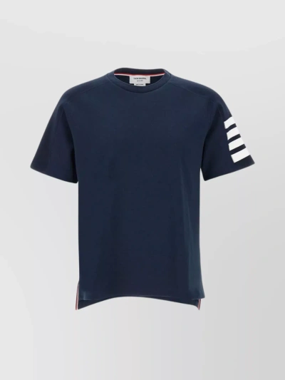 Thom Browne Cotton T-shirt With Asymmetric Hem And Stripes In Blue