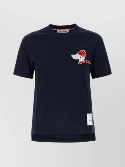 Thom Browne Cotton T-shirt With Contrast Trim In Blue