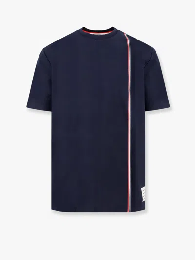 Thom Browne Cotton T-shirt With Iconic Stripes Motif In Blue