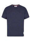 Thom Browne Wool Crew Neck T-shirt With Stripe Detail In Blue