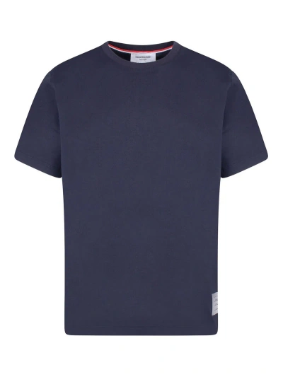 Thom Browne Cotton T-shirt With Logo Patch In Blue
