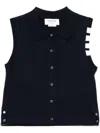 Thom Browne Sleeveless Cropped Buttondown With 4 Bar Stripe In Blue