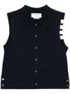 Thom Browne Sleeveless Cropped Buttondown With 4 Bar Stripe In Blue