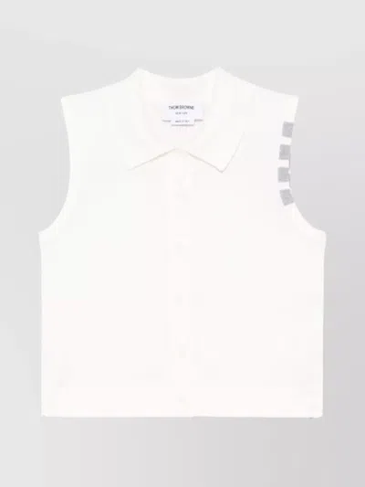 Thom Browne Cotton Top With Pointed Collar And Striped Detail In White