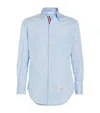 Thom Browne Slogan Patch Poplin Shirt In Blue