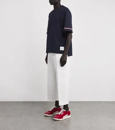 THOM BROWNE COTTON TRICOLOUR-TRIM T-SHIRT