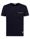 Thom Browne Crew-neck T-shirt With Side Slits And Pocket In Blue