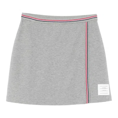 Thom Browne Cotton Waffle Mini Wrap Skirt Women In Gray