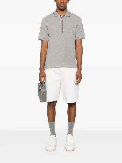 Thom Browne Cotton Waffle Rib Cuff Polo Men In Gray