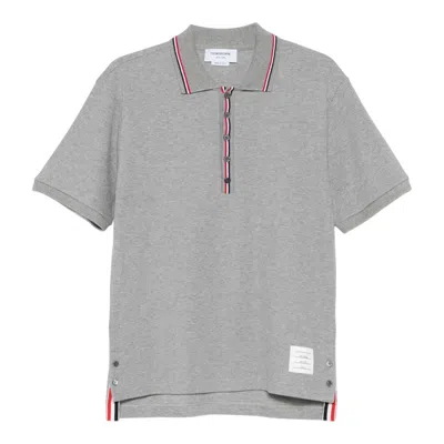 Thom Browne Cotton Waffle Rib Cuff Polo Men In Gray