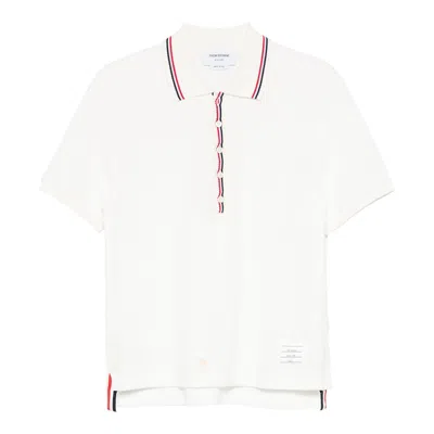 Thom Browne Cotton Waffle Rib Cuff Polo Men In White