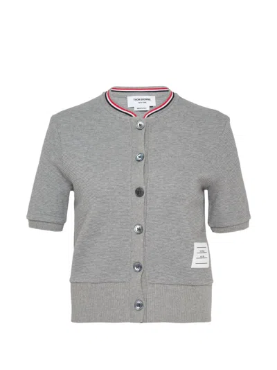 Thom Browne Cotton Waffle Short-sleeve Cardigan In Gray