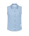 Thom Browne Cotton Waffle Sleeveless Button Shirt In Blue