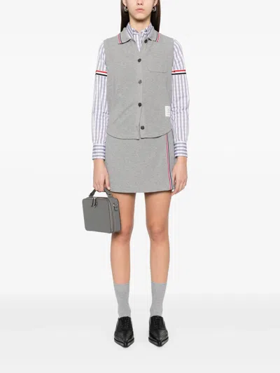 Thom Browne Cotton Waffle Sleeveless Button Shirt Women In Gray