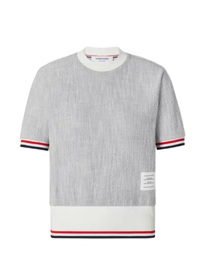 Thom Browne Cotton-tweed Rwb-stripe T-shirt In Gray