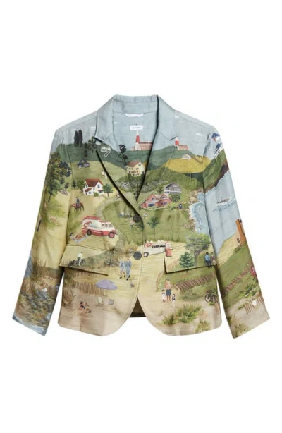 Thom Browne Country Scene Print Silk Sport Coat In Multi