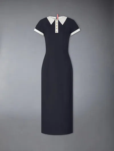 Thom Browne Couture Intarsia Sleeve Polo In 100% Virgin Wool In Black