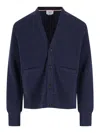 Thom Browne Knitwear With V-neckline And Ribbed Finish In Blue