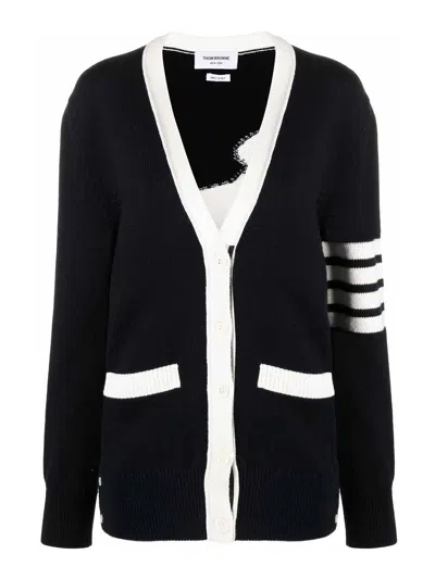 Thom Browne Cardigan With Embroidery In Blue
