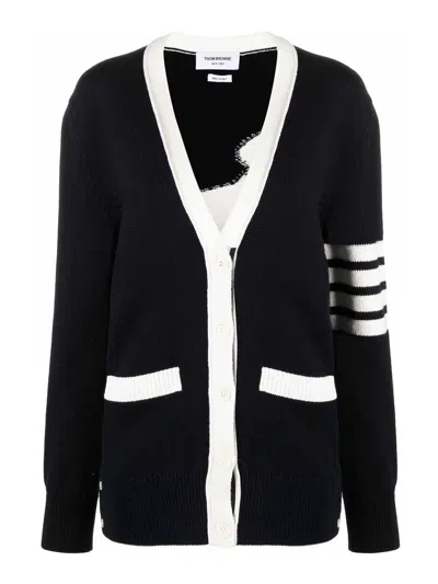 Thom Browne 4-bar Stripe Cardigan In Blue