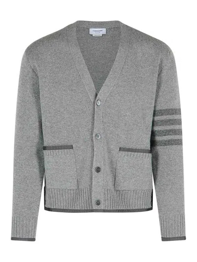 Thom Browne Milano 4-bar Grey Irgin Wool Cardigan In Gray