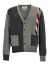 Thom Browne Rwb Stripe Colorblocked Cotton Cardigan In Grey