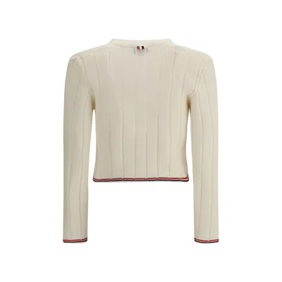 THOM BROWNE CREAM FLEECE WOOL CARDIGAN