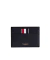 Thom Browne Textured Cowhide Leather Card Wallet With Iconic Striped Tab In Black
