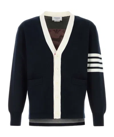 Thom Browne Crest Intarsia V-neck Cardigan In Blue