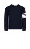 Thom Browne Ribbed Crewneck Sweater Striped Sleeves In Blue