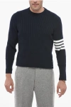 THOM BROWNE CREW NECK BABY CABLE ARAN COTTON SWEATER