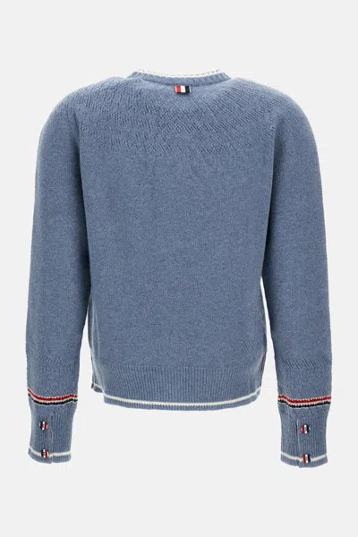 Thom Browne Crew Neck Cardigan In Wool In Blue