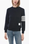 THOM BROWNE CREW NECK CASHMERE BLEND SWEATER WITH CONTRASTING BANDS