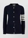 Thom Browne Crew Neck Cashmere Cardigan With Striped Sleeve In Blue