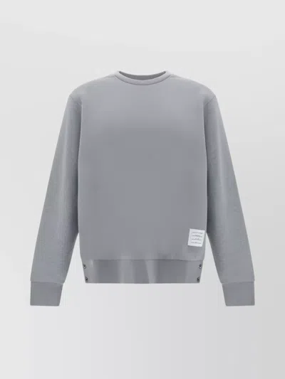 Thom Browne Crew Neck Cotton Sweatshirt With Buttoned Cuffs In Gray