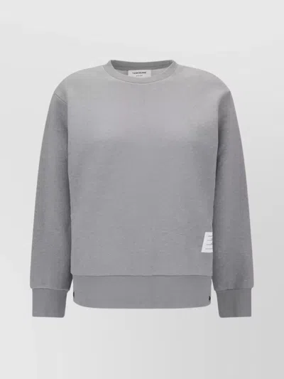 Thom Browne Crew Neck Cotton Sweatshirt With Stripe Detail In Gray