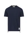 Thom Browne Crew Neck Cotton T-shirt With Distinctive Logo In Blue