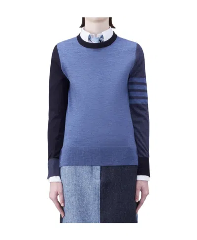 Thom Browne Crew Neck Fine-knit Jumper In Blue