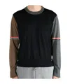 Thom Browne Fun-mix Colorblock Relaxed Virgin Wool Crewneck Sweater In Black