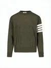 Thom Browne Crew Neck Merino Wool Sweater With Striped Detail In Green