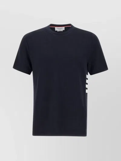 Thom Browne Crew Neck Piqué Cotton T-shirt In Blue