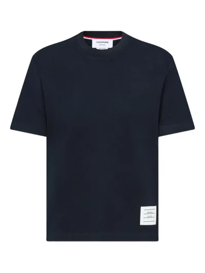 Thom Browne Crew-neck Stripe-detail T-shirt In Blue