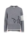 Thom Browne Crew Neck Sweater With Playful Goose Graphic In Gray