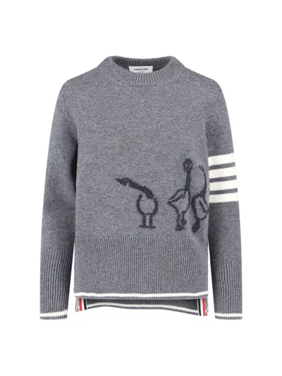 THOM BROWNE CREW NECK SWEATER WITH PLAYFUL GOOSE GRAPHIC