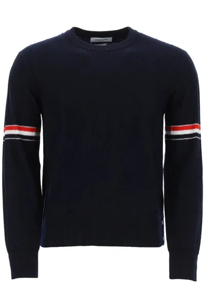 THOM BROWNE CREW-NECK SWEATER WITH TRICOLOR INTARSIA