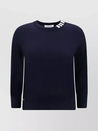 THOM BROWNE CREW NECK SWEATER WITH WHITE BANDS