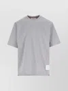 Thom Browne Grey Crewneck T-shirt With Logo Patch On The Front And Striped Detail On The Rear In Cotton Man