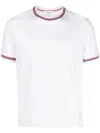 Thom Browne White Crewneck T-shirt With Rwb Detail On Neck And Sleeve