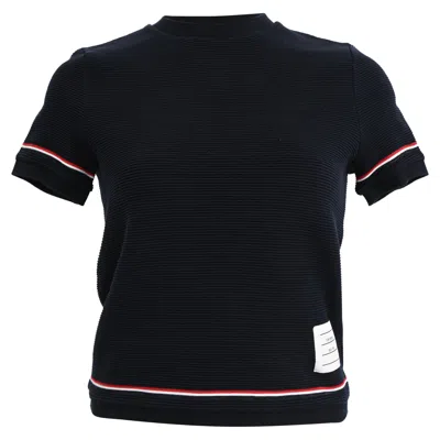 Thom Browne Crew Neck T-shirt In Navy Blue Cotton In Black