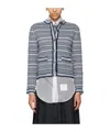Thom Browne Crew-neck Tweed Cardigan In Gray